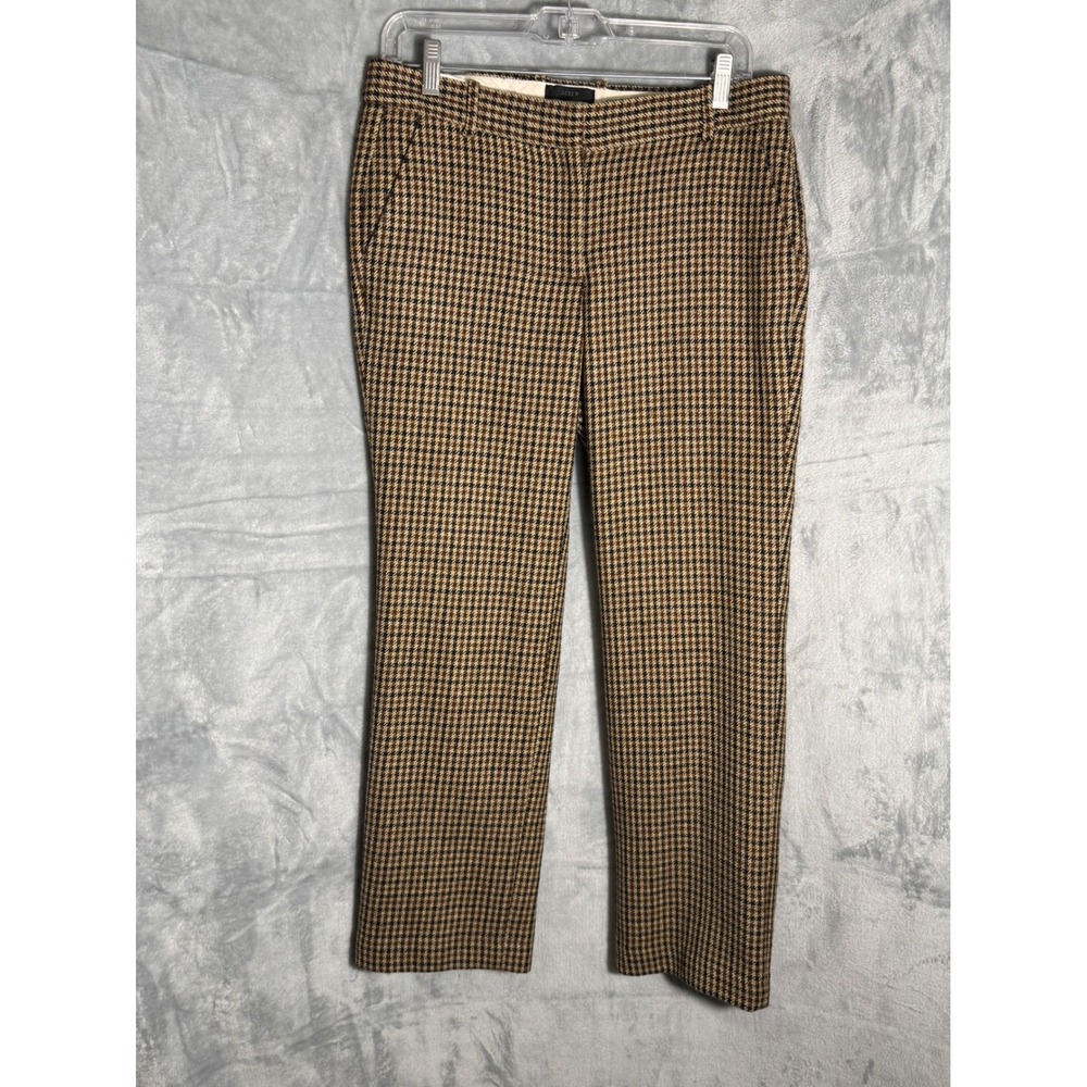J.Crew Favorite Fit Houndstooth Wool Pants Brown Black Straight Leg 6 lined